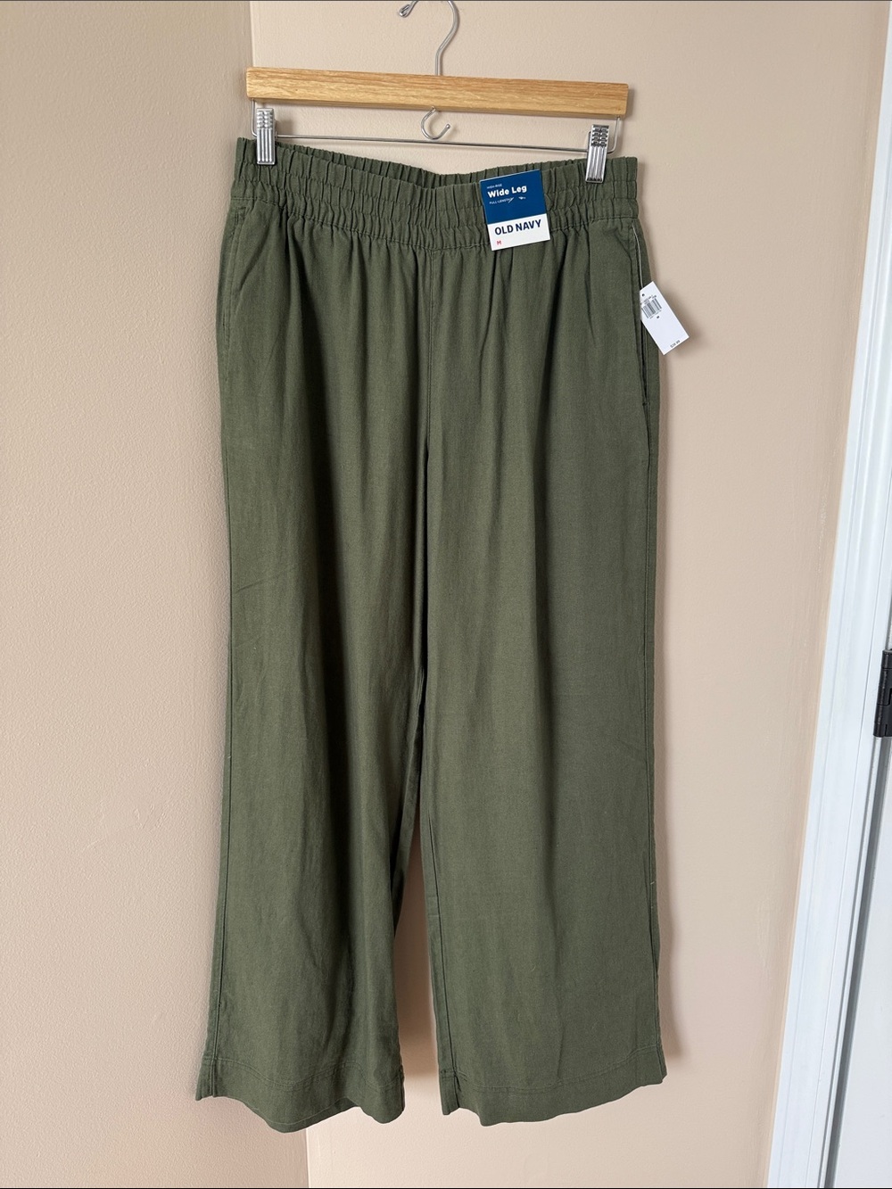 NWT Old Navy High-Waisted Linen-Blend Wide-Leg, Medium Olive